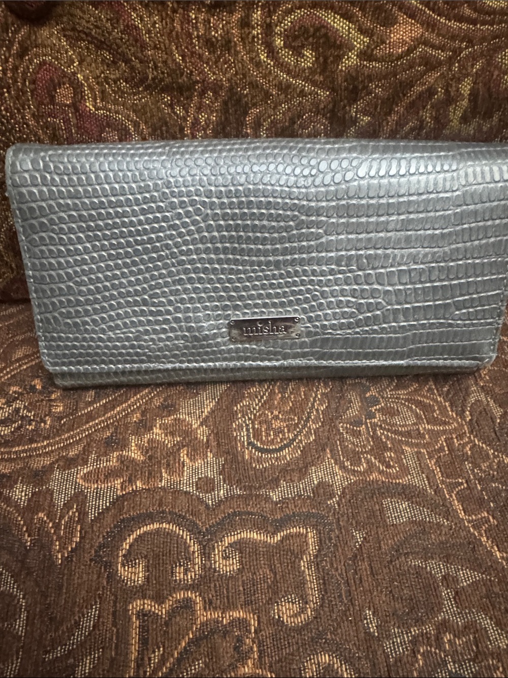 Misha Silver Croc-Embossed Wallet
